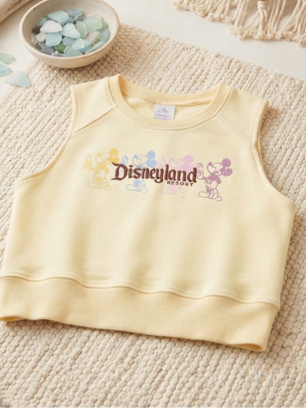 DISNEYLAND Resort Pastel Yellow Cropped Embroidered Sweatshirt Tank Top